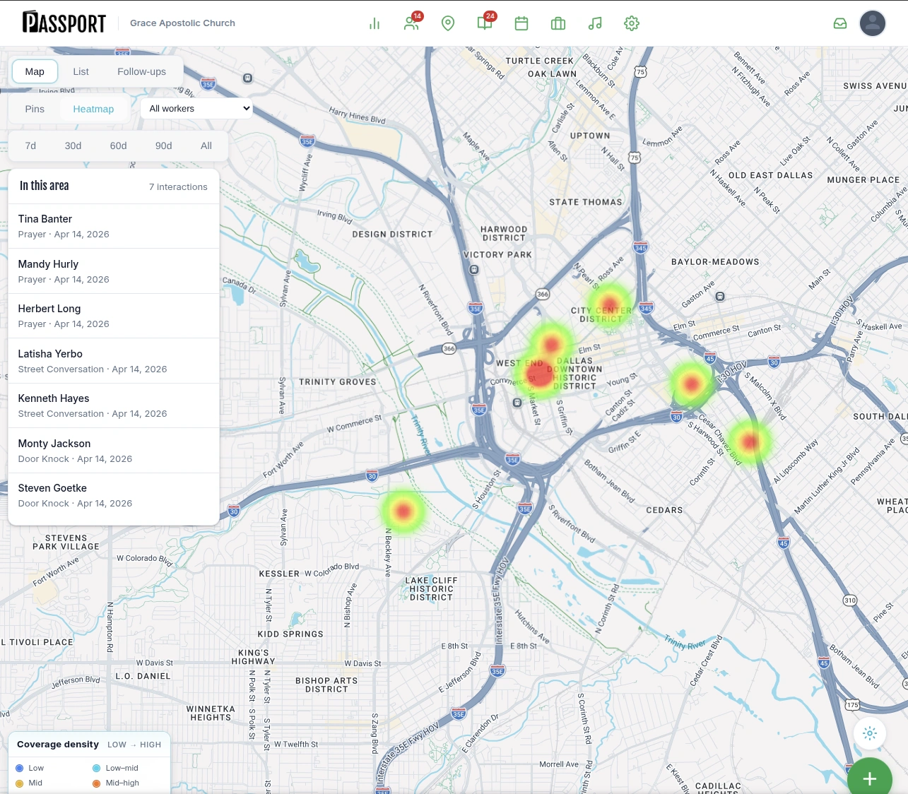 GoReach heatmap showing outreach coverage density across the city
