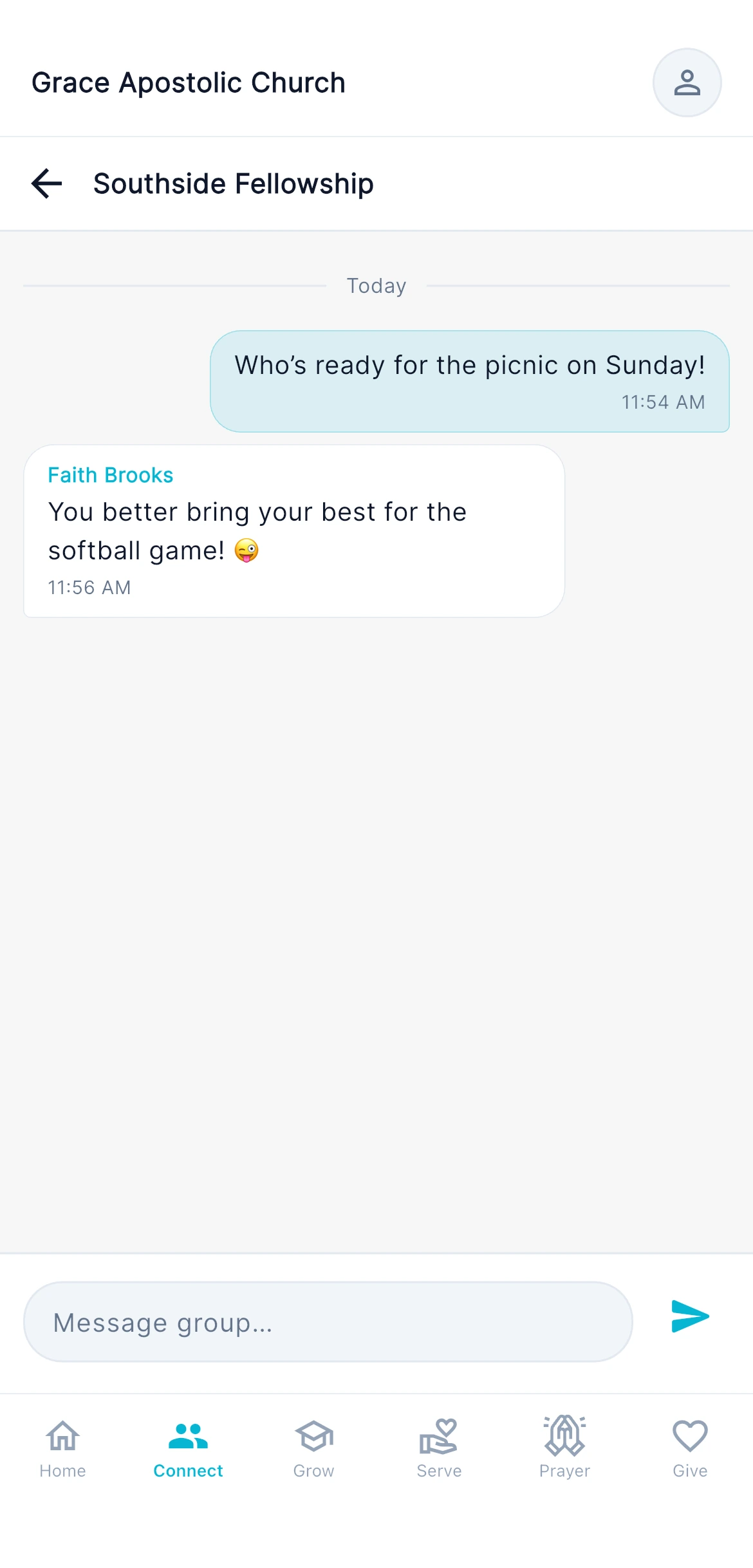 Group chat in the app, where a group's conversation carries on during the week