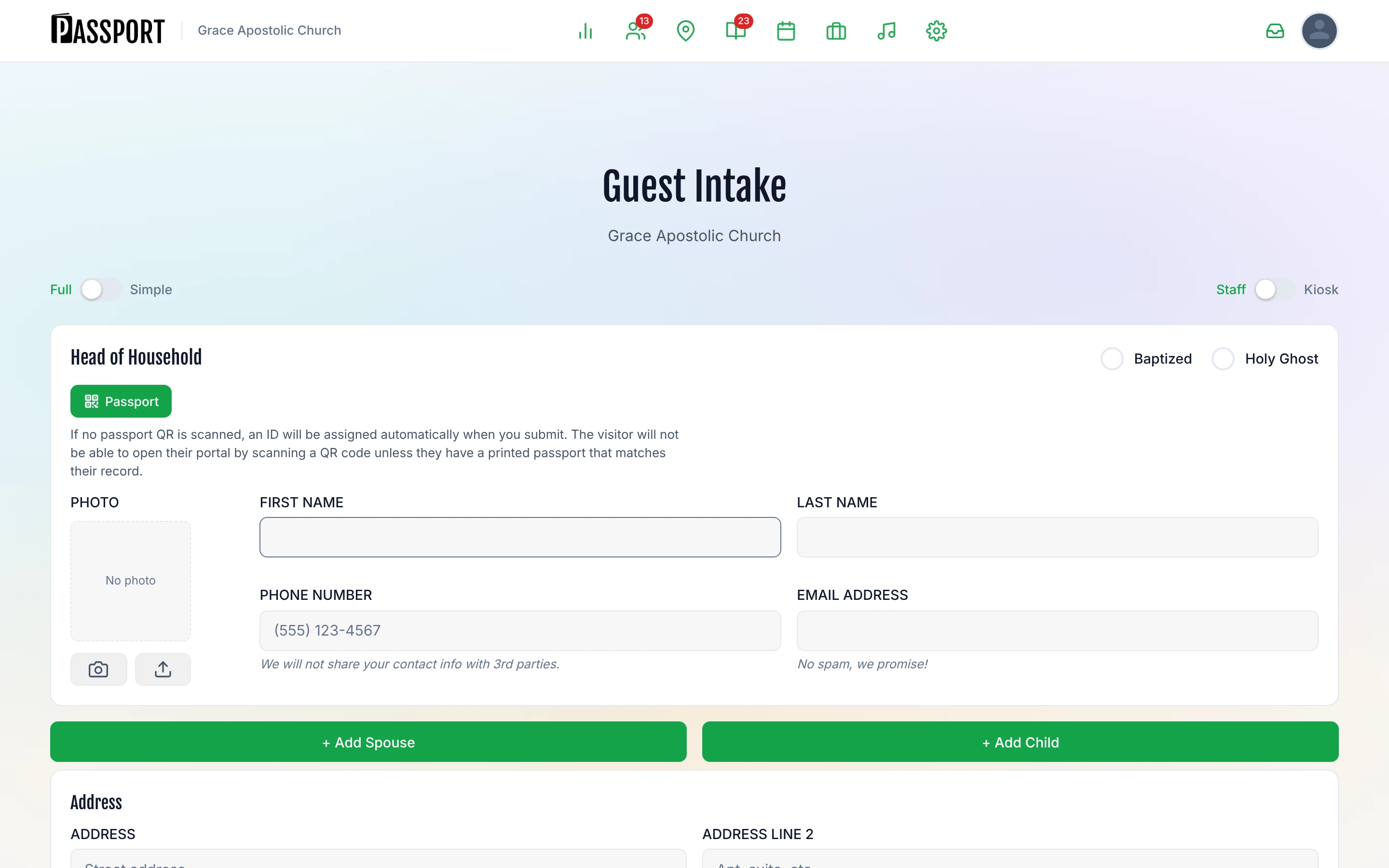 Staff Guest Intake — full mode