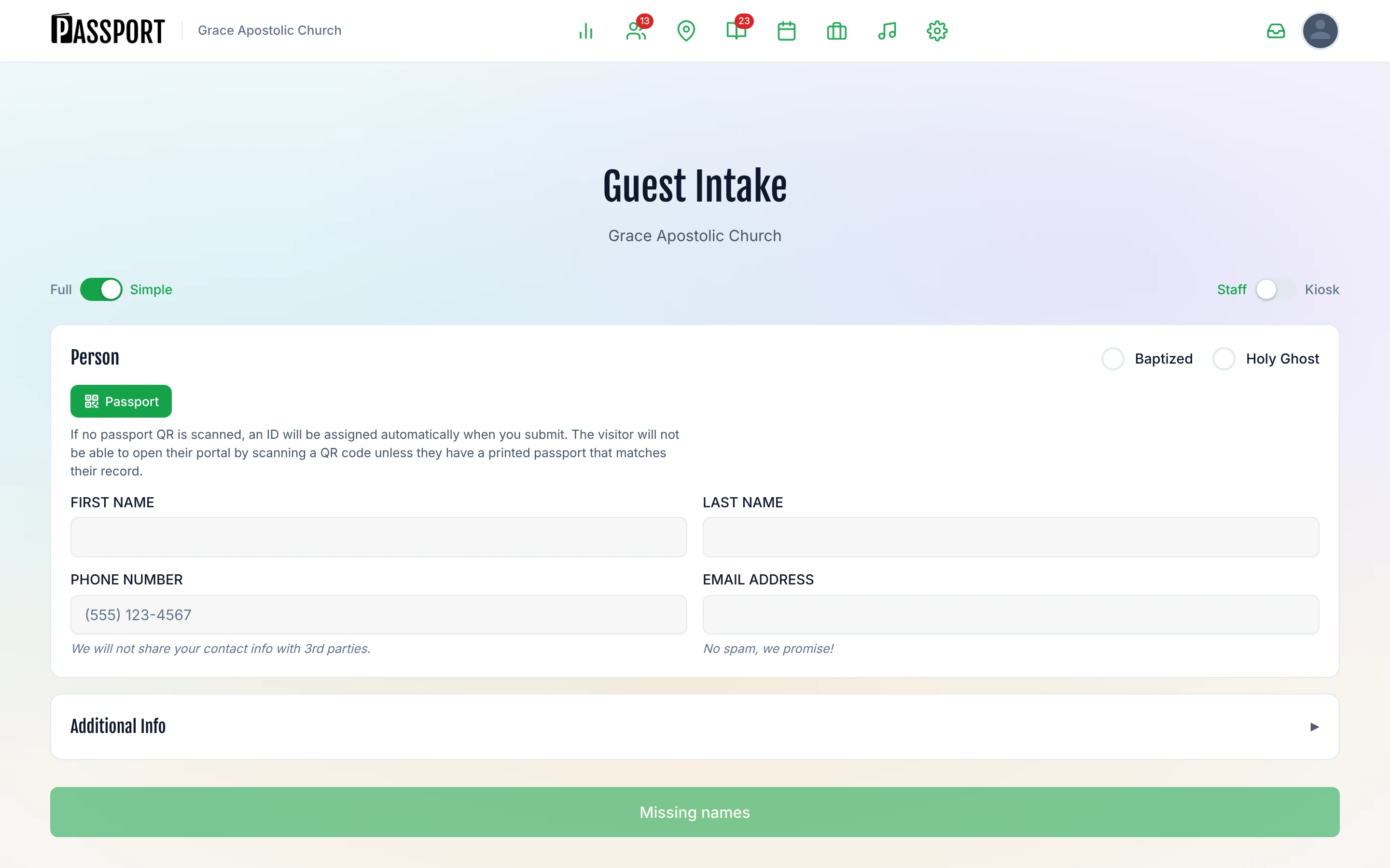 Staff Guest Intake — simple mode