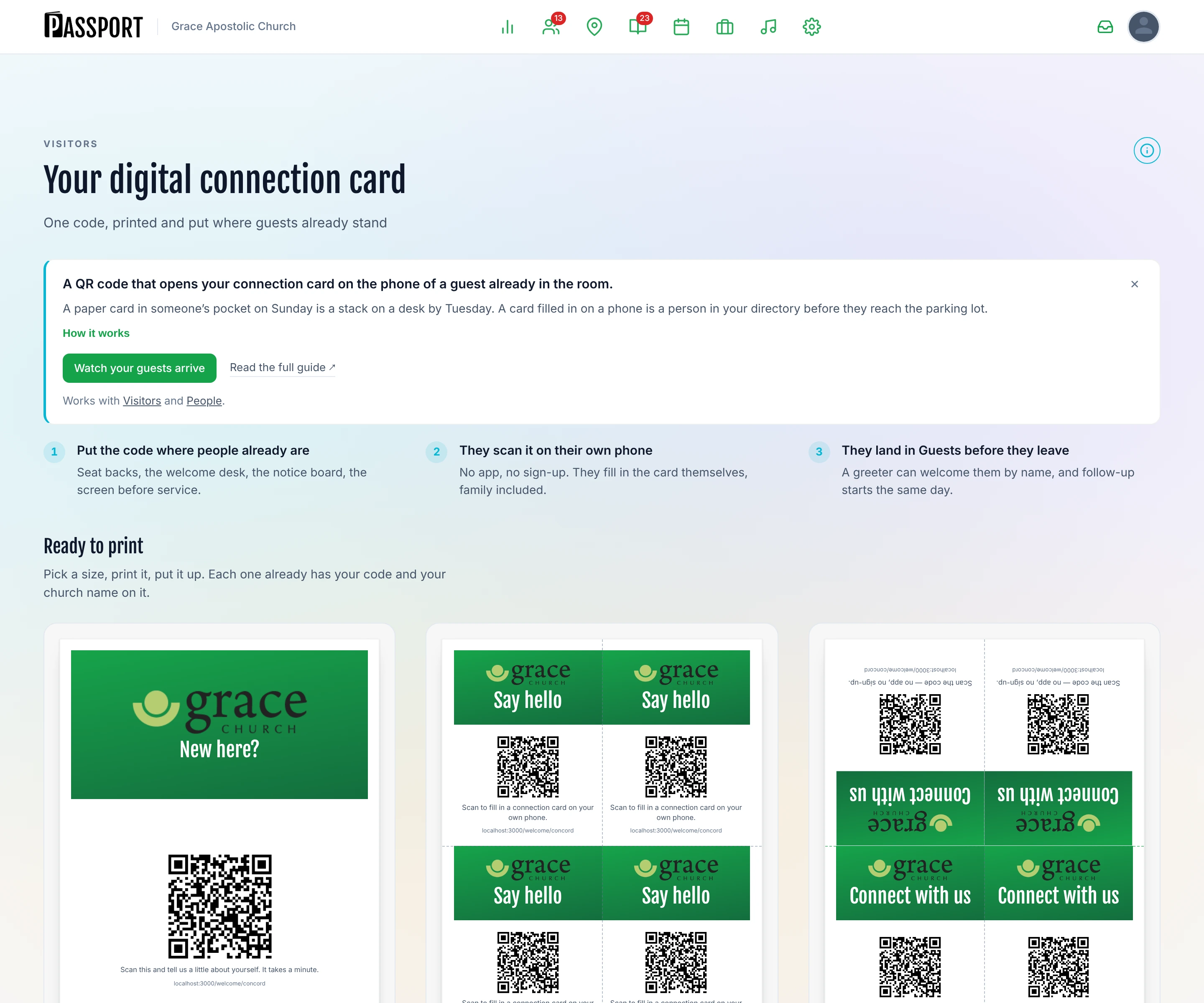 Visitor Connection Card QR page