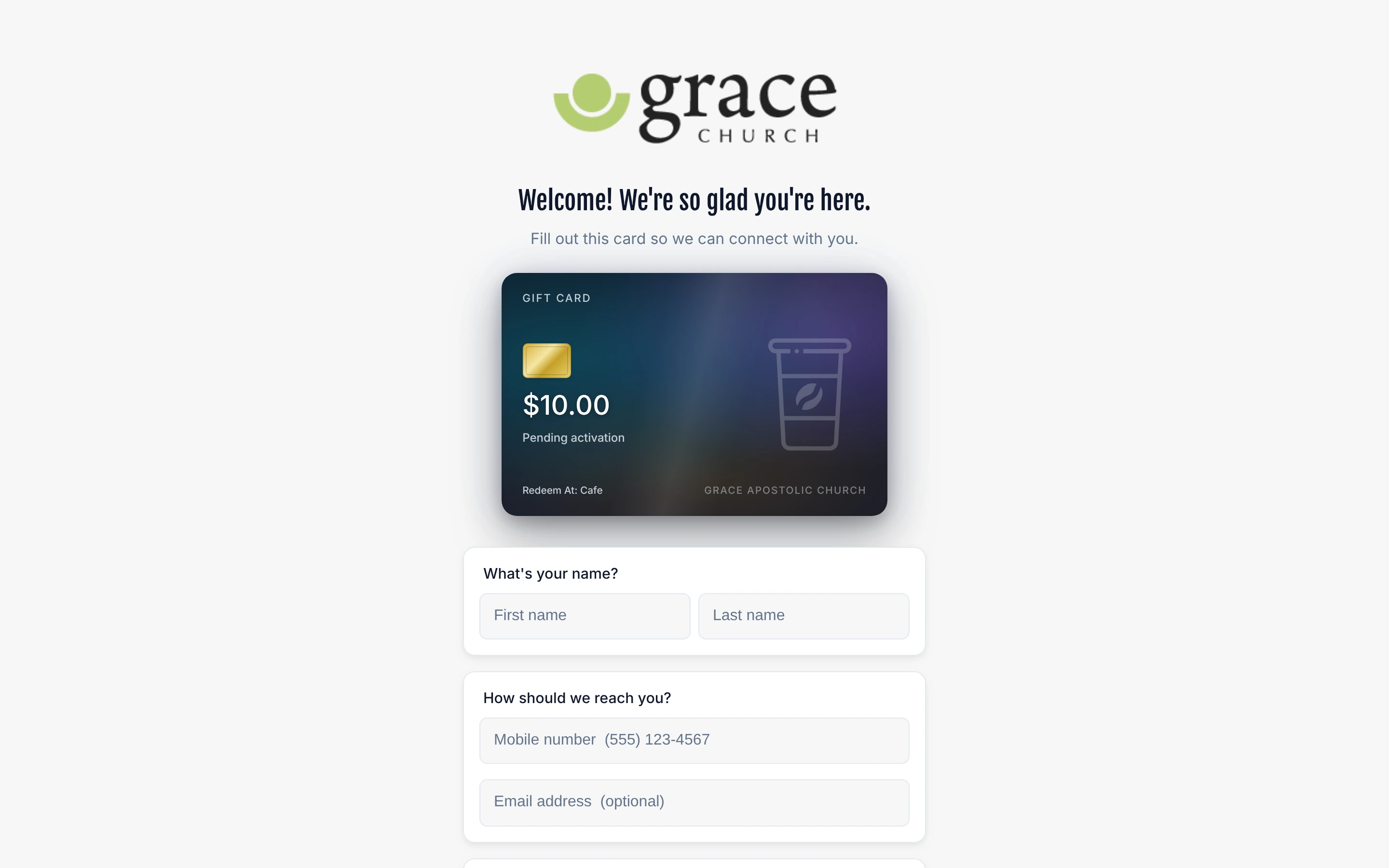Visitor connection card — contact step